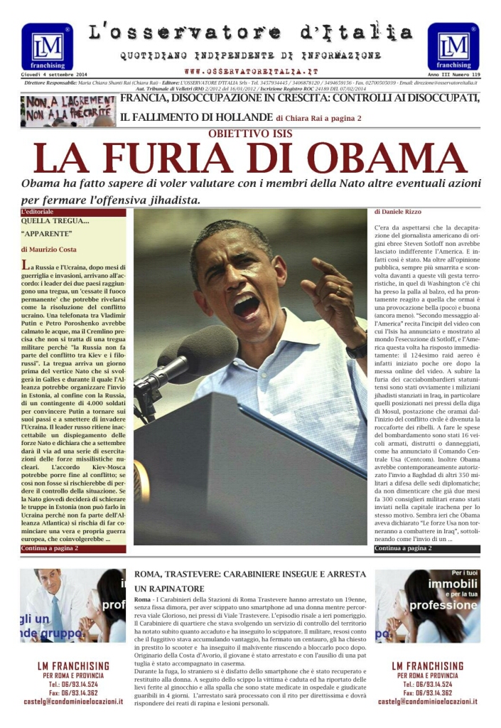 L'osservatore d'Italia edizione del 4 Settembre 2014